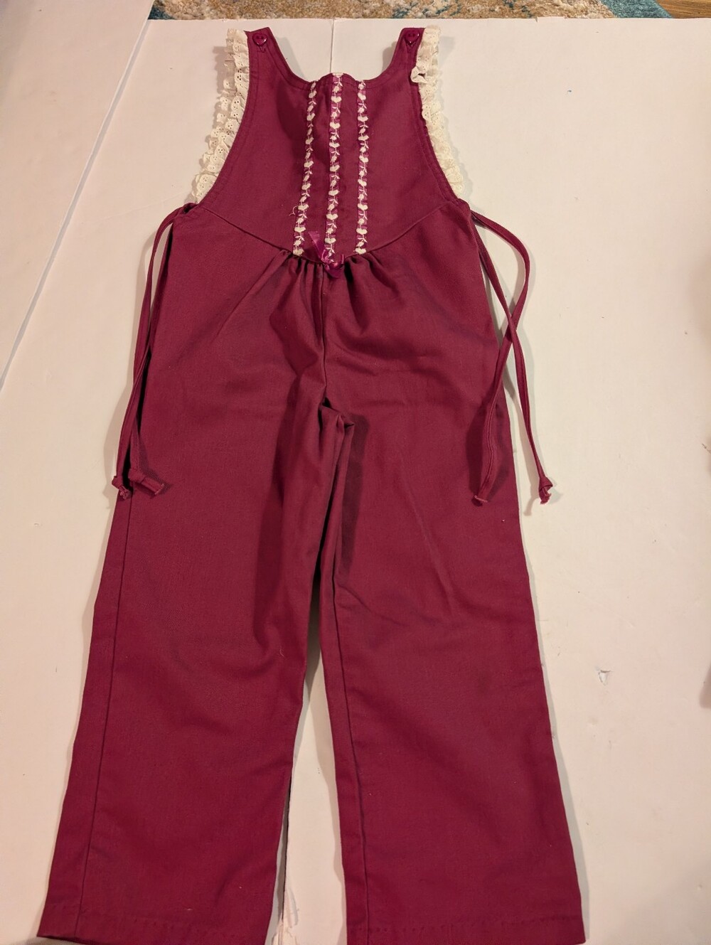 Girls Lace-Trim Burgundy Jumpsuit Overalls Sz 4